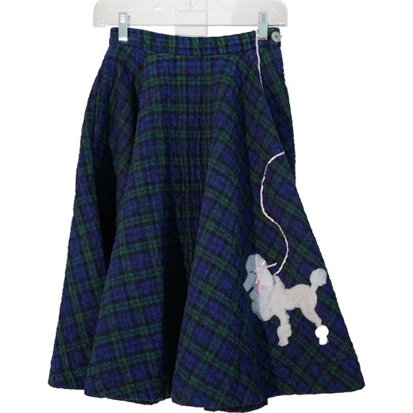 Vintage 1950s Ilene Ricky Quilted Poodle Skirt Blue & Green Plaid - Picture 1 of 9